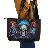 Wings Skull Leather Tote Bag People Are Asking Me Which Sign I was Born Under I Was Born Under A Warning Sigh - Wonder Print Shop