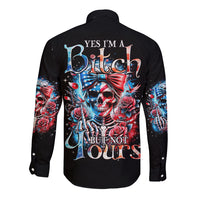 Lady Skull Long Sleeve Button Shirt Yes I'm A Bitch But Not Your - Wonder Print Shop