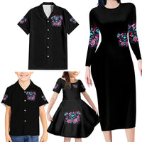 Rose Skull Family Matching Long Sleeve Bodycon Dress and Hawaiian Shirt Heaven Don't Want Me And Hell's Afraid I'll Take Over - Wonder Print Shop