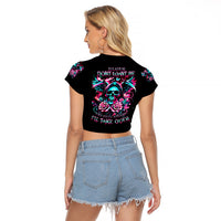 Rose Skull Raglan Cropped T Shirt Heaven Don't Want Me And Hell's Afraid I'll Take Over - Wonder Print Shop