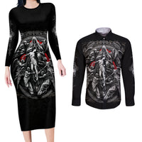 Skull Couples Matching Long Sleeve Bodycon Dress and Long Sleeve Button Shirts Ethereal Reapers Skull-Faced Death Angels - Wonder Print Shop