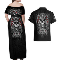 Skull Couples Matching Off Shoulder Maxi Dress and Hawaiian Shirt Ethereal Reapers Skull-Faced Death Angels - Wonder Print Shop