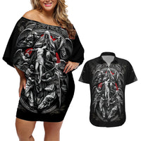 Skull Couples Matching Off Shoulder Short Dress and Hawaiian Shirt Ethereal Reapers Skull-Faced Death Angels - Wonder Print Shop
