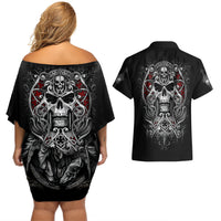 Skull Couples Matching Off Shoulder Short Dress and Hawaiian Shirt Ethereal Reapers Skull-Faced Death Angels - Wonder Print Shop