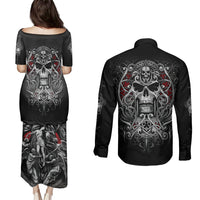 Skull Couples Matching Puletasi Dress and Long Sleeve Button Shirts Ethereal Reapers Skull-Faced Death Angels - Wonder Print Shop