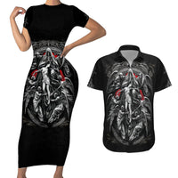 Skull Couples Matching Short Sleeve Bodycon Dress and Hawaiian Shirt Ethereal Reapers Skull-Faced Death Angels - Wonder Print Shop
