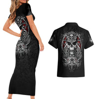 Skull Couples Matching Short Sleeve Bodycon Dress and Hawaiian Shirt Ethereal Reapers Skull-Faced Death Angels - Wonder Print Shop