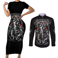 Skull Couples Matching Short Sleeve Bodycon Dress and Long Sleeve Button Shirts Ethereal Reapers Skull-Faced Death Angels - Wonder Print Shop