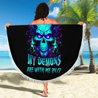 Flame Skull Beach Blanket I'm Never Alone My Demons With Me 24/7 - Wonder Print Shop