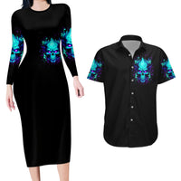 Flame Skull Couples Matching Long Sleeve Bodycon Dress and Hawaiian Shirt I'm Never Alone My Demons With Me 24/7 - Wonder Print Shop