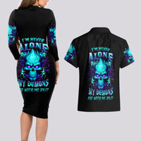 Flame Skull Couples Matching Long Sleeve Bodycon Dress and Hawaiian Shirt I'm Never Alone My Demons With Me 24/7 - Wonder Print Shop
