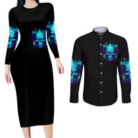 Flame Skull Couples Matching Long Sleeve Bodycon Dress and Long Sleeve Button Shirts I'm Never Alone My Demons With Me 24/7 - Wonder Print Shop