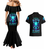 Flame Skull Couples Matching Mermaid Dress and Hawaiian Shirt I'm Never Alone My Demons With Me 24/7 - Wonder Print Shop