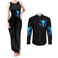 Flame Skull Couples Matching Tank Maxi Dress and Long Sleeve Button Shirts I'm Never Alone My Demons With Me 24/7 - Wonder Print Shop