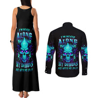 Flame Skull Couples Matching Tank Maxi Dress and Long Sleeve Button Shirts I'm Never Alone My Demons With Me 24/7 - Wonder Print Shop