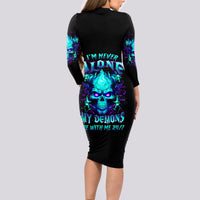 Flame Skull Long Sleeve Bodycon Dress I'm Never Alone My Demons With Me 24/7 - Wonder Print Shop