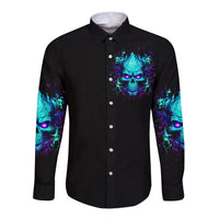 Flame Skull Long Sleeve Button Shirt I'm Never Alone My Demons With Me 24/7 - Wonder Print Shop