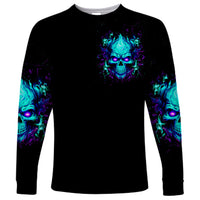 Flame Skull Long Sleeve Shirt I'm Never Alone My Demons With Me 24/7 - Wonder Print Shop
