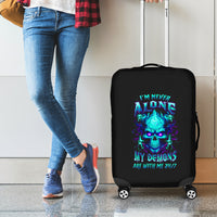 Flame Skull Luggage Cover I'm Never Alone My Demons With Me 24/7 - Wonder Print Shop