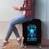 Flame Skull Luggage Cover I'm Never Alone My Demons With Me 24/7 - Wonder Print Shop