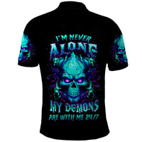 Flame Skull Polo Shirt I'm Never Alone My Demons With Me 24/7 - Wonder Print Shop