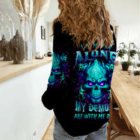 Flame Skull Women Casual Shirt I'm Never Alone My Demons With Me 24/7 - Wonder Print Shop