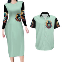Witch Skull Couples Matching Long Sleeve Bodycon Dress and Hawaiian Shirt Buckle Up Buttercup You Just FLipped My Witch Switch - Wonder Print Shop