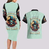 Witch Skull Couples Matching Long Sleeve Bodycon Dress and Hawaiian Shirt Buckle Up Buttercup You Just FLipped My Witch Switch - Wonder Print Shop