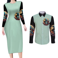 Witch Skull Couples Matching Long Sleeve Bodycon Dress and Long Sleeve Button Shirts Buckle Up Buttercup You Just FLipped My Witch Switch - Wonder Print Shop