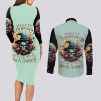 Witch Skull Couples Matching Long Sleeve Bodycon Dress and Long Sleeve Button Shirts Buckle Up Buttercup You Just FLipped My Witch Switch - Wonder Print Shop