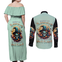 Witch Skull Couples Matching Off Shoulder Maxi Dress and Long Sleeve Button Shirts Buckle Up Buttercup You Just FLipped My Witch Switch - Wonder Print Shop
