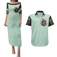 Witch Skull Couples Matching Puletasi Dress and Hawaiian Shirt Buckle Up Buttercup You Just FLipped My Witch Switch - Wonder Print Shop