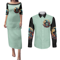 Witch Skull Couples Matching Puletasi Dress and Long Sleeve Button Shirts Buckle Up Buttercup You Just FLipped My Witch Switch - Wonder Print Shop