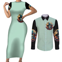 Witch Skull Couples Matching Short Sleeve Bodycon Dress and Long Sleeve Button Shirts Buckle Up Buttercup You Just FLipped My Witch Switch - Wonder Print Shop