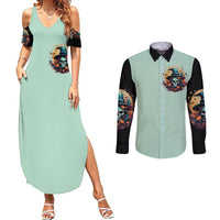 Witch Skull Couples Matching Summer Maxi Dress and Long Sleeve Button Shirts Buckle Up Buttercup You Just FLipped My Witch Switch - Wonder Print Shop