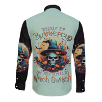 Witch Skull Long Sleeve Button Shirt Buckle Up Buttercup You Just FLipped My Witch Switch - Wonder Print Shop