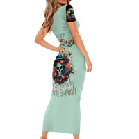 Witch Skull Short Sleeve Bodycon Dress Buckle Up Buttercup You Just FLipped My Witch Switch - Wonder Print Shop