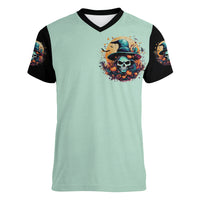 Witch Skull Women V Neck T Shirt Buckle Up Buttercup You Just FLipped My Witch Switch - Wonder Print Shop