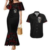 Dia De Muertos Couples Matching Mermaid Dress and Hawaiian Shirt Day Of The Death Rose Skull - Wonder Print Shop
