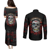 Dia De Muertos Couples Matching Puletasi Dress and Long Sleeve Button Shirts Day Of The Death Rose Skull - Wonder Print Shop