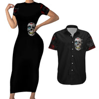 Dia De Muertos Couples Matching Short Sleeve Bodycon Dress and Hawaiian Shirt Day Of The Death Rose Skull - Wonder Print Shop