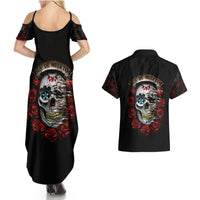 Dia De Muertos Couples Matching Summer Maxi Dress and Hawaiian Shirt Day Of The Death Rose Skull - Wonder Print Shop