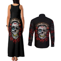 Dia De Muertos Couples Matching Tank Maxi Dress and Long Sleeve Button Shirts Day Of The Death Rose Skull - Wonder Print Shop