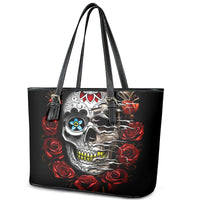 Dia De Muertos Leather Tote Bag Day Of The Death Rose Skull - Wonder Print Shop
