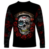 Dia De Muertos Long Sleeve Shirt Day Of The Death Rose Skull - Wonder Print Shop