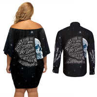 Sad Skull Couples Matching Off Shoulder Short Dress and Long Sleeve Button Shirts Don't Ever Try To Judge Me Dude - Wonder Print Shop