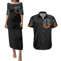 Double Fire Skull Couples Matching Puletasi Dress and Hawaiian Shirt I Have 3 Side Quite Funny And The Side You Never Want To See - Wonder Print Shop