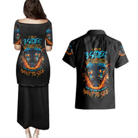 Double Fire Skull Couples Matching Puletasi Dress and Hawaiian Shirt I Have 3 Side Quite Funny And The Side You Never Want To See - Wonder Print Shop