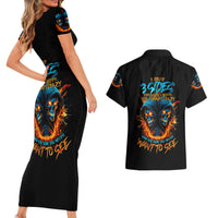 Double Fire Skull Couples Matching Short Sleeve Bodycon Dress and Hawaiian Shirt I Have 3 Side Quite Funny And The Side You Never Want To See - Wonder Print Shop