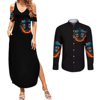 Double Fire Skull Couples Matching Summer Maxi Dress and Long Sleeve Button Shirts I Have 3 Side Quite Funny And The Side You Never Want To See - Wonder Print Shop